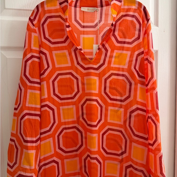 Tory Burch Long Striped Geometric Dress Size M Cotton Kaftan Swim Beach Cover - Picture 15 of 15